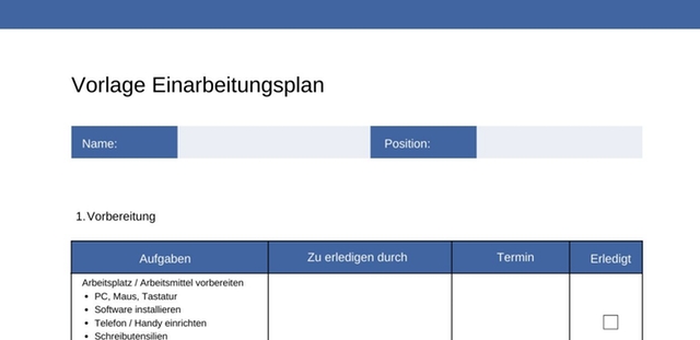 Vorlage Einarbeitungsplan